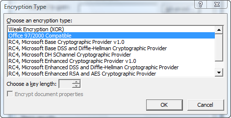 Word 2002 Encryption Types Dialog Word 2002 Encryption Types Dialog