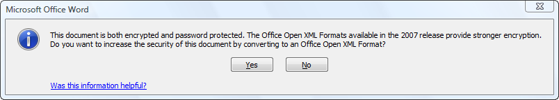 Word 2007 Encryption Suggestion Word 2007 Encryption Suggestion