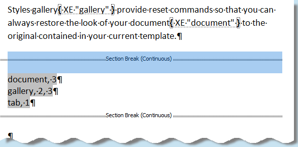 Screenshot: Selecting the Section Break Screenshot: Selecting the Section Break