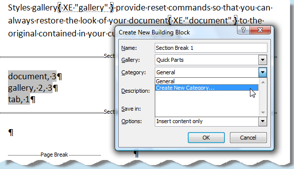 Screenshot: Quick Parts Dialogue (2) Screenshot: Quick Parts Dialogue (2)