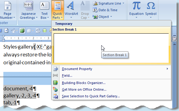 Screenshot: Quick Parts again Screenshot: Quick Parts again