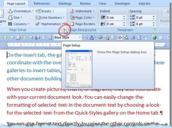 Screenshot: Launching Page Setup Screenshot: Launching Page Setup