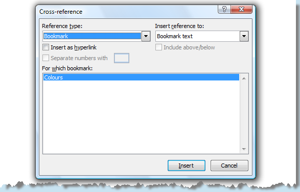 Screenshot: Inserting a cross-reference Screenshot: Inserting a cross-reference